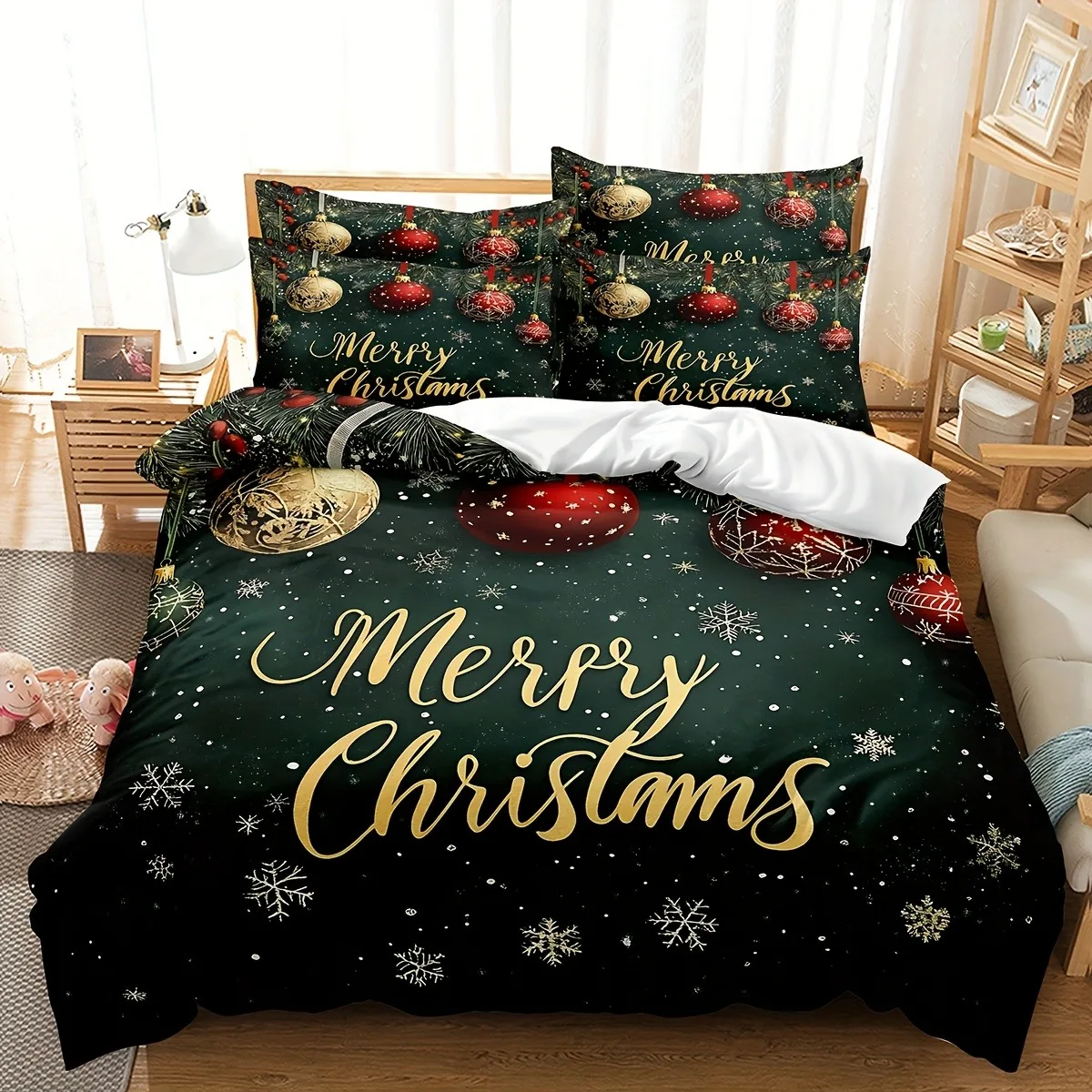 

Рождественский комплект постельного белья MERRY 2026, пододеяльник с 3D принтом, мягкий односпальный двуспальный комплект постельного белья, рождественский подарок, украшения для дома