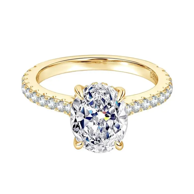 Moissanite 3CT Oval Cut Four Prong Micro Paved GRA D VVS1 S925 Sterling Silver Ring Luxury Daily Wedding Jewelry for Women