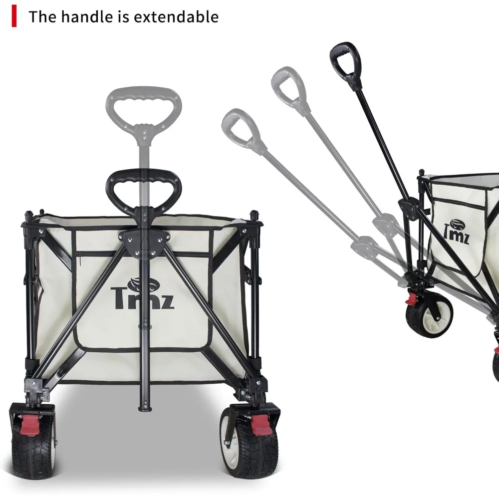 Extra Large Heavy Duty Foldable Cart 445L Capacity All-Terrain Wheels Utility Wagon with Canopy and Brakes for Beach and Outdoor