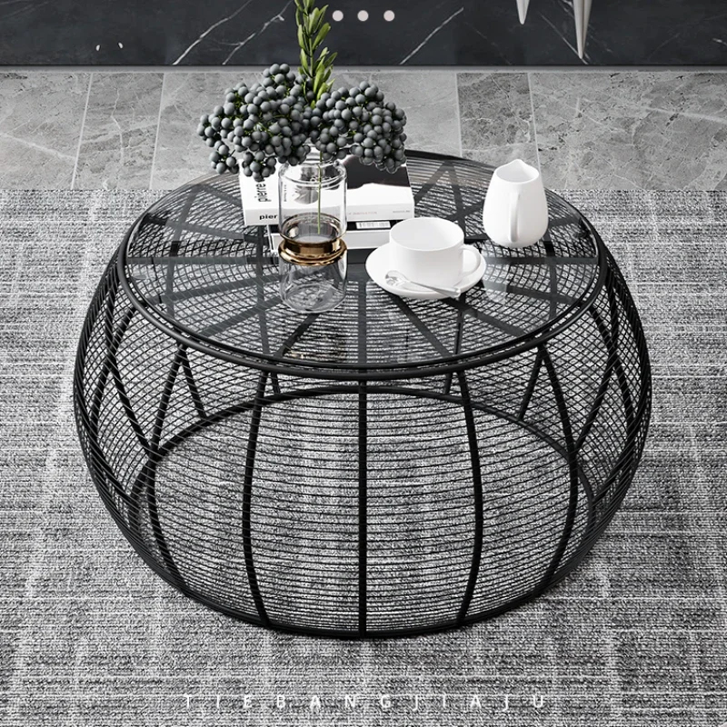 Creative coffee table, circular bird cage, pumpkin table, tempered glass, modern and minimalist small unit, iron sofa,