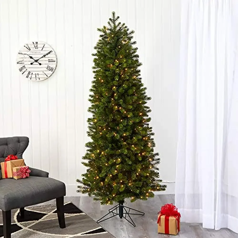 6.5ft. Slim Mountain Spruce Christmas Tree 450 Multifunction Remote Warm White LED Easy-to-Bend Branches Metal Stand 78in. H