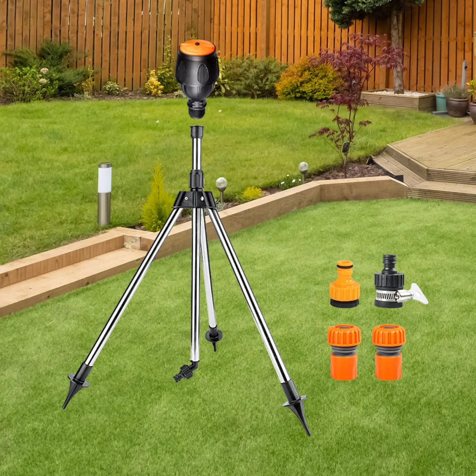 

Tripod Sprinkler with 3/4" Quick Connect Height Adjustable Versatile Water Sprinkler for Watering Flowers Vegetables Sturdy