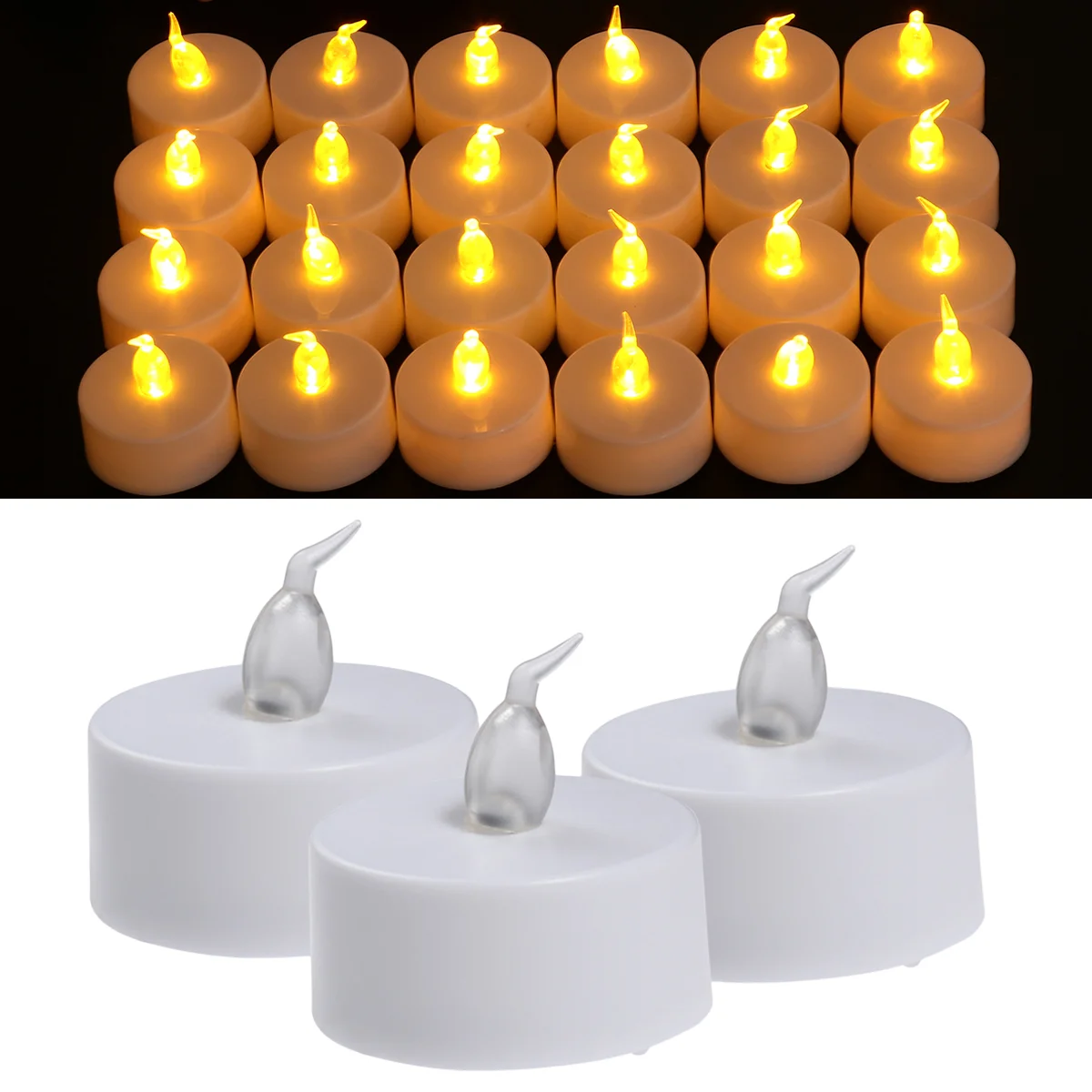 36 Pcs Flickering Electric Lights Transparent Core Flameless LED Tea Light for Lighting Decoration (Yellow Flash)