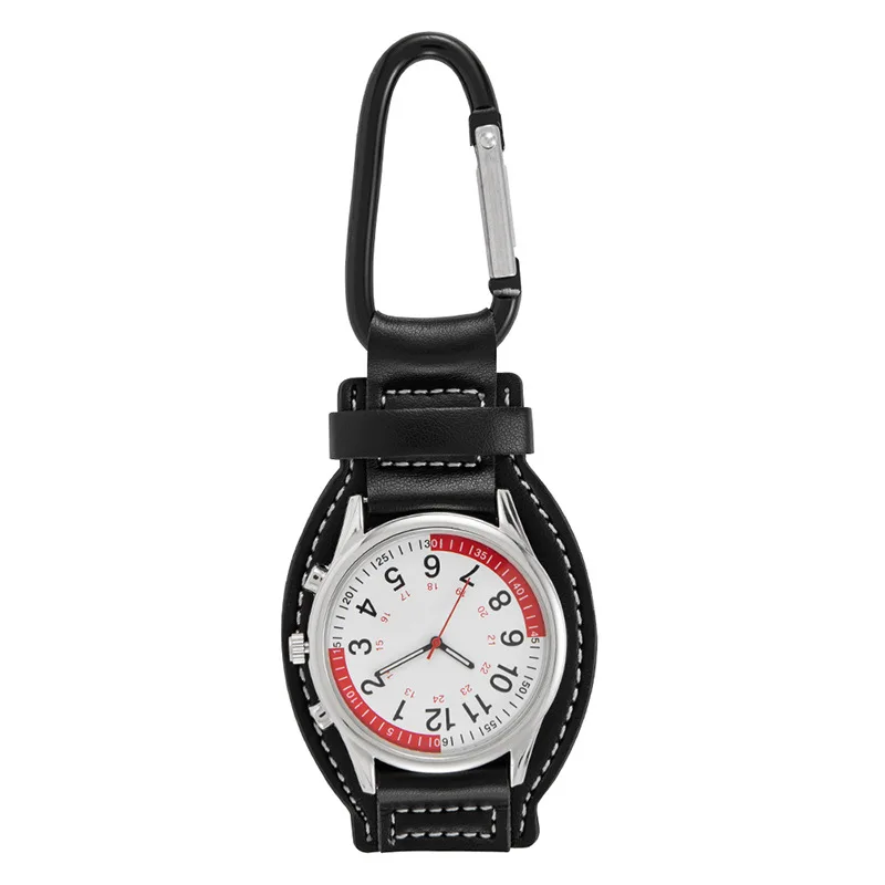 Orologi con clip da cintura di design Orologi sportivi da taschino con cinturino in pelle Orologio da tasca con moschettone Zaino arrampicata escursionismo Orologio da appendere