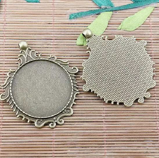 3pcs 56*49mm INNER SIZE:35mm hole 3.8mm tibetan silver floral rim cabochon settings EF2501