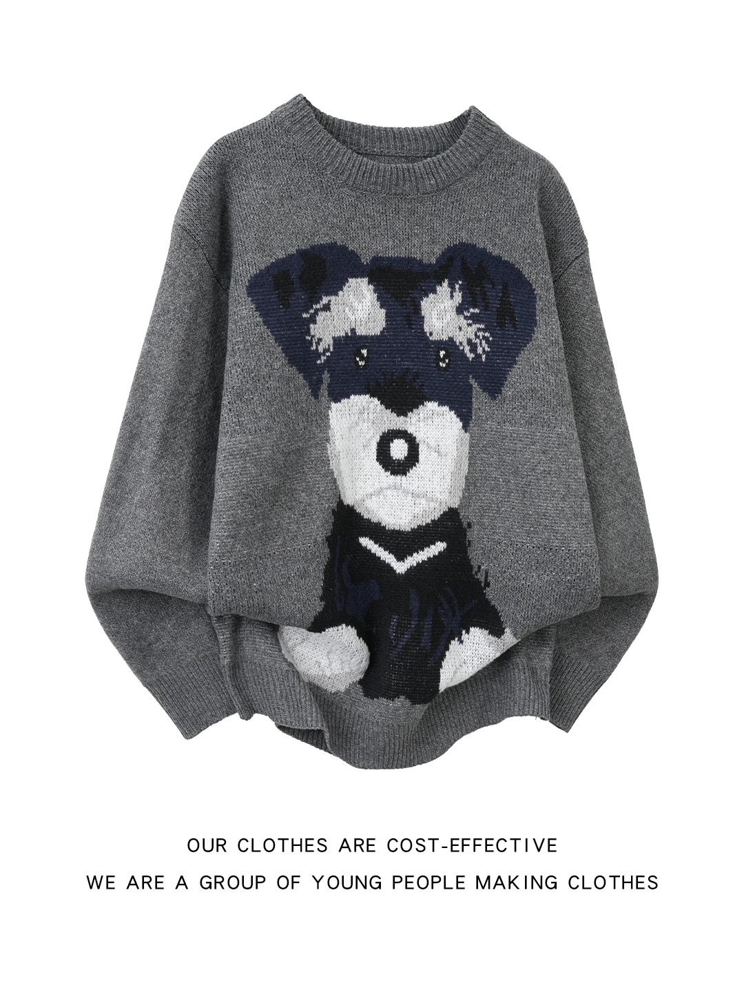 

Fun Little Dog Embroidered Sweater ex Winter Lazy Sle round Ne Overhead American Trendy Brand Couple Knitted irt