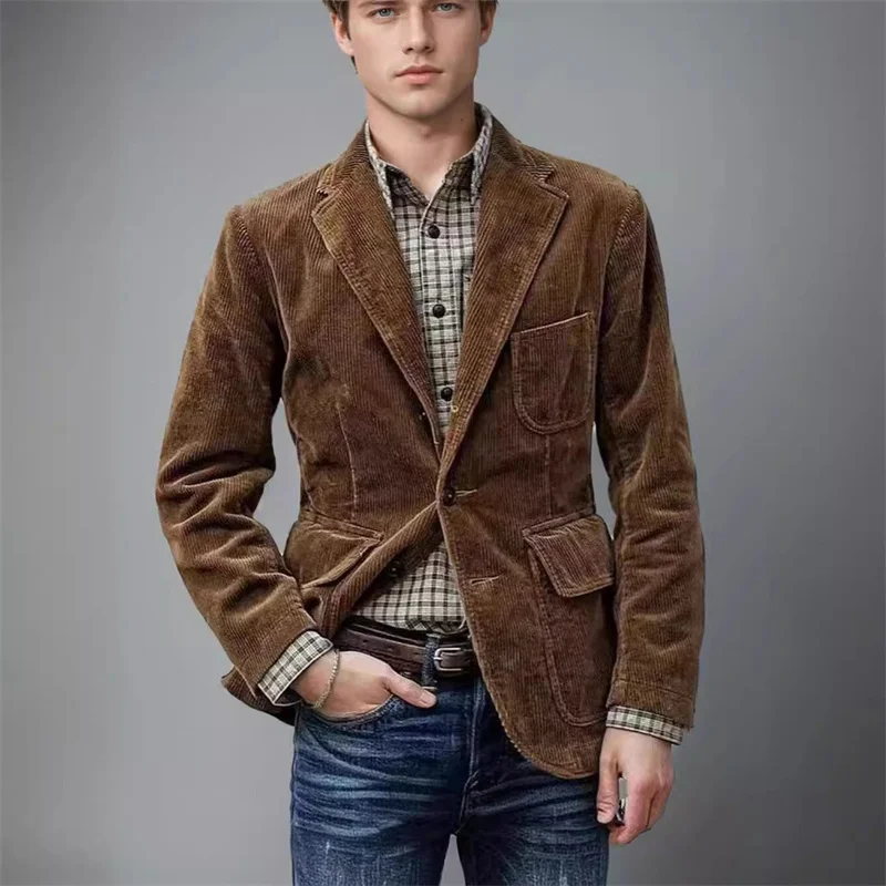

Vintage Corduroy Suits Male Blazer Casual Jackets Men's Clothing Elegant Man Suit Costume Men Clothes Luxury Jacket Coat Autumn