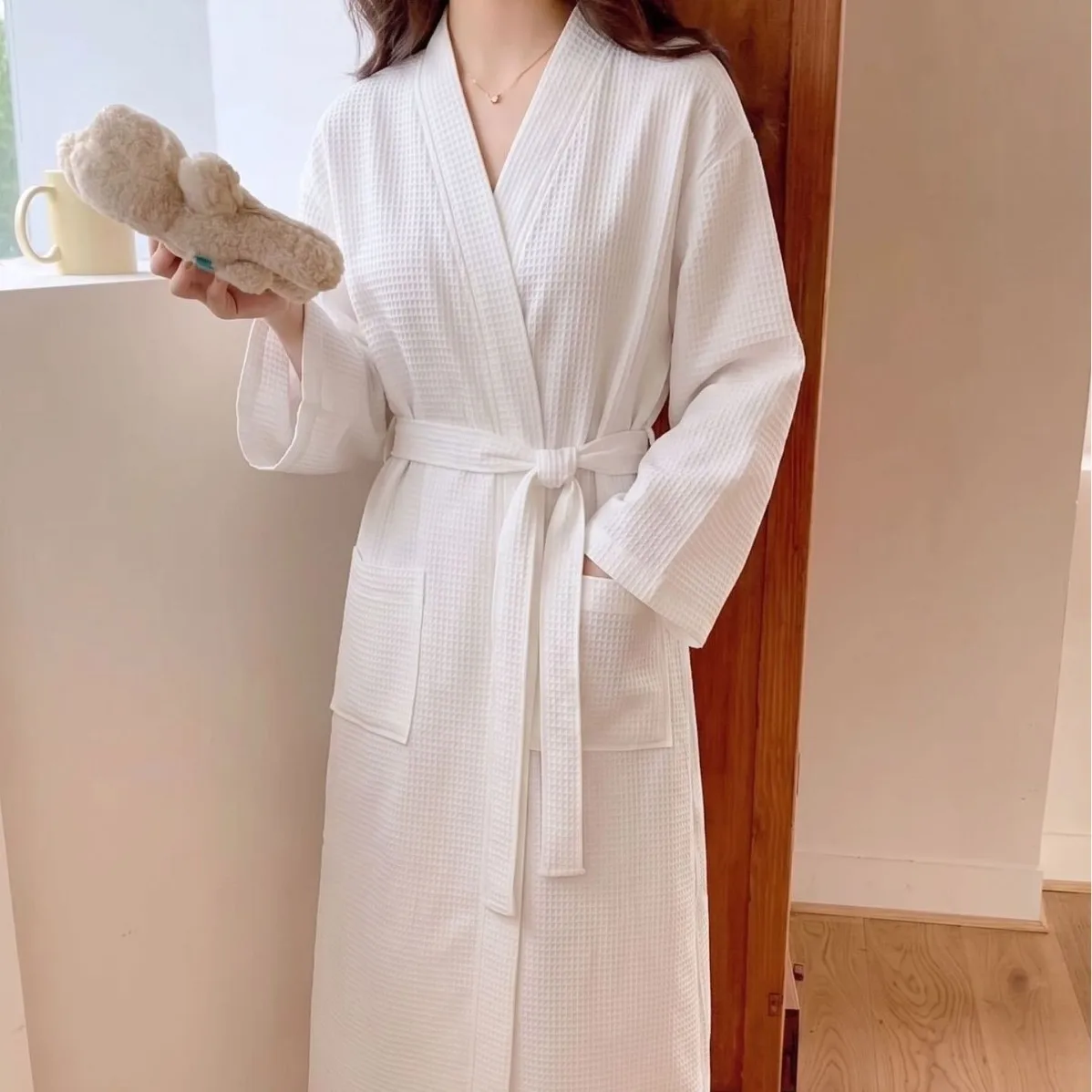 Damen-Bademantel für Frühling und Herbst, Langarm-Bademantel, Pure Desire Style, süß und schlicht, mittellanges Yukata-Schlafkleid