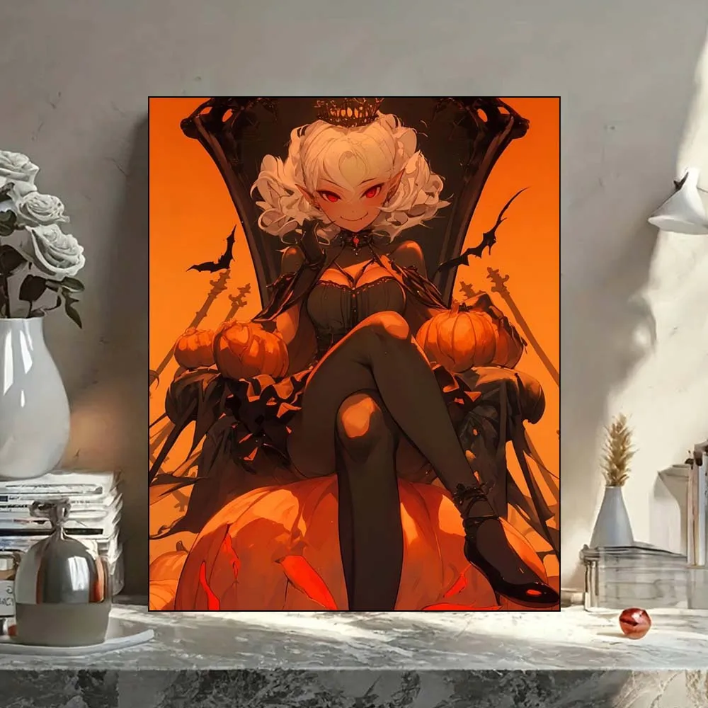 Mujer en traje de fantasía con elementos de Halloween, lienzo detallado, arte para principiantes, pintura artesanal para adultos por juego de números sin marco