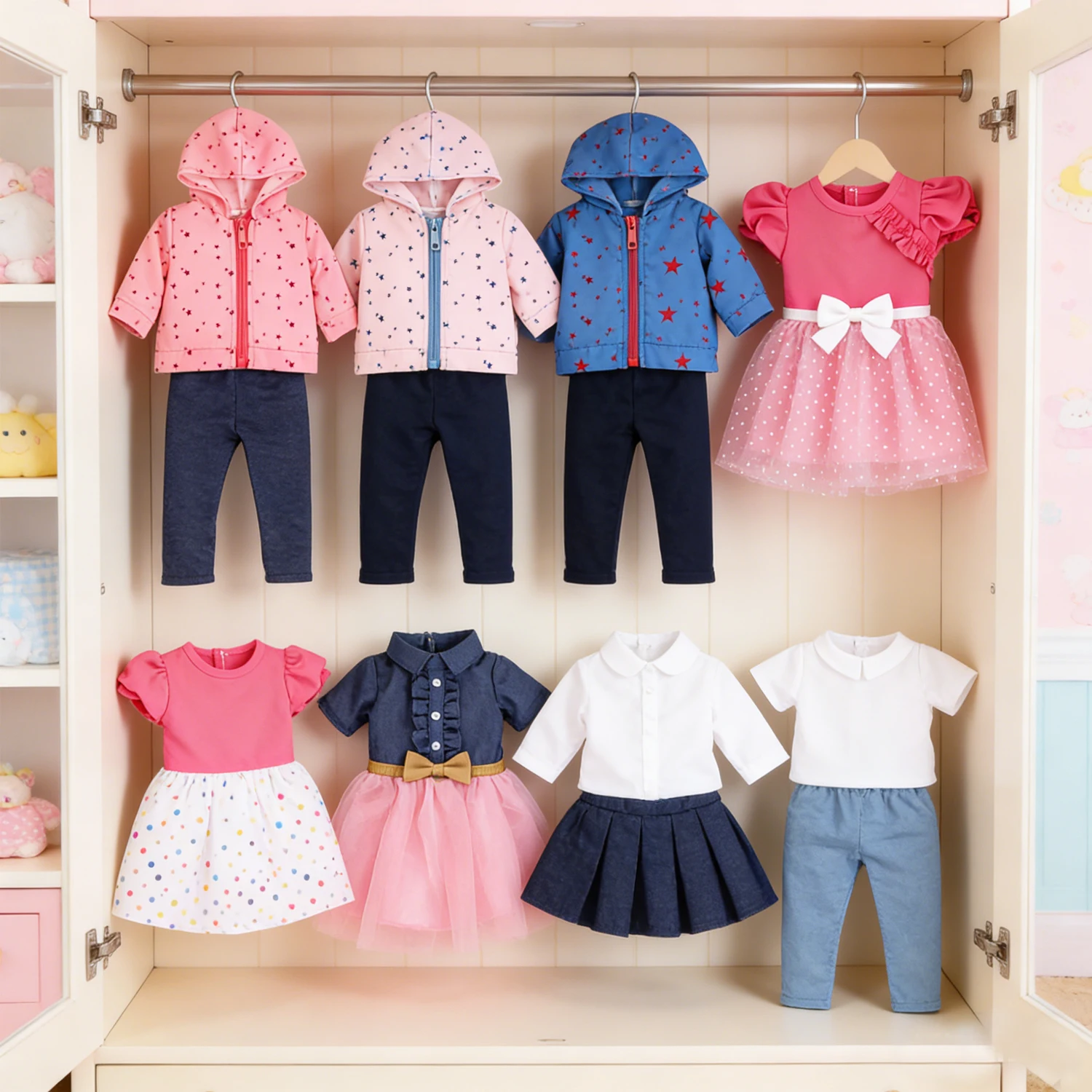 

Милые наряды для американских кукол 18 дюймов, куртки с капюшоном с принтом звезд, платья из фатина с бантом, подходящие для кукол-младенцев 43 см, кукол OG Girl.