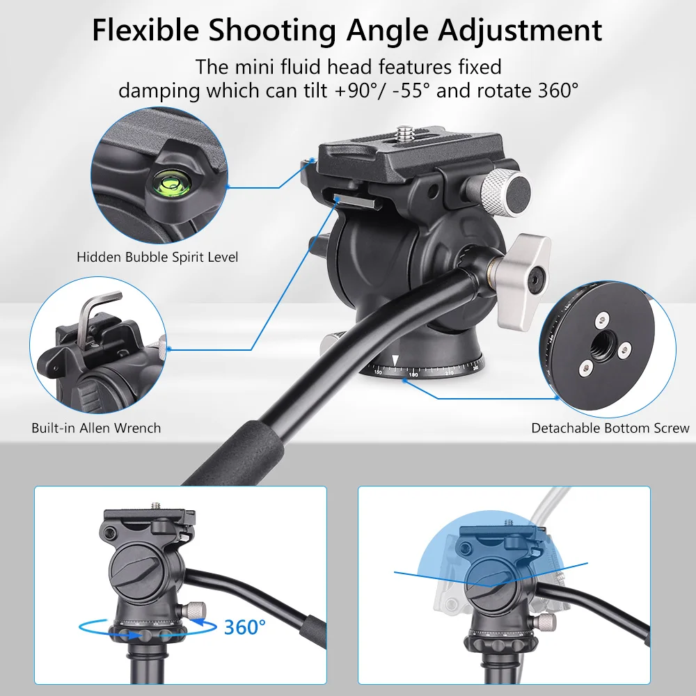 ARTCISE AF30+VH03 193cm Aluminum Alloy Portable Travel Fast Flip Lock Tripod Light with Fluid Head for Video Camera Camcorder