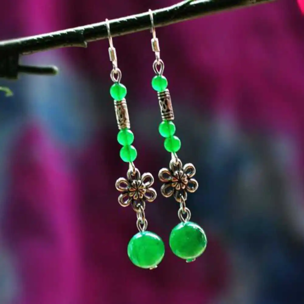 Women's Green chalcedony drop dangle earrings gemstone stone VALENTINE'S DAY Wedding Party Fashion