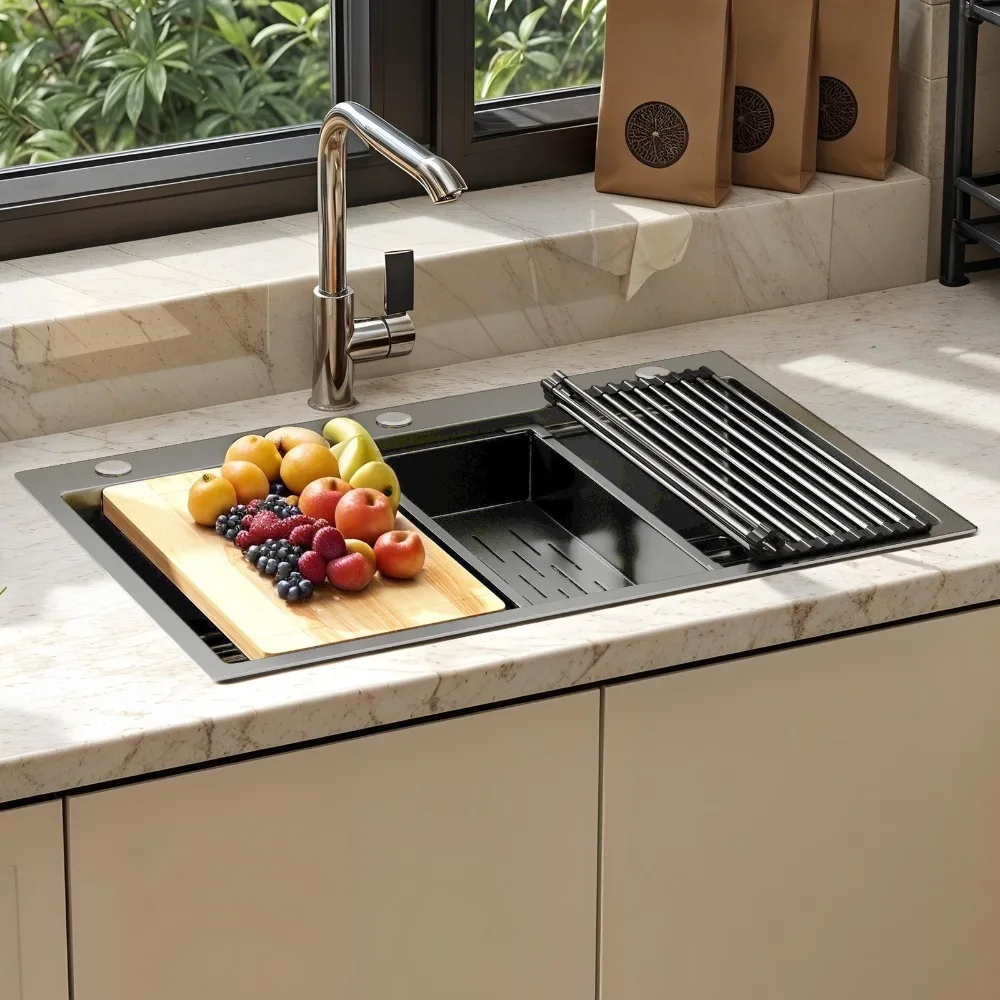 

33\" Kitchen Sink Drop-In Top Mount Stainless Steel Single Bowl Deep Basin Nano