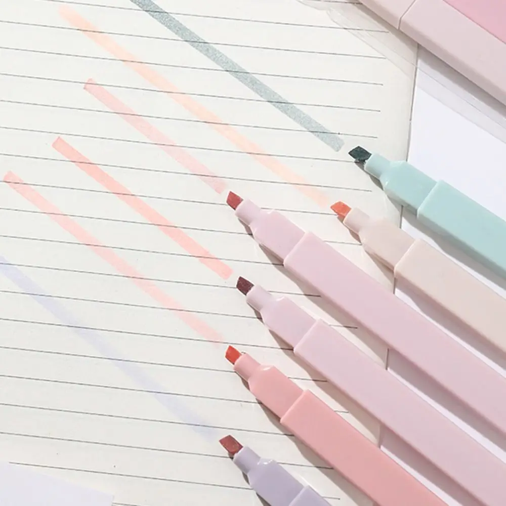 6Pcs Highlighters Marker Pens with Soft Tip Pastel Highlighters Aesthetic Cute Highlighters Pens Mild Colours