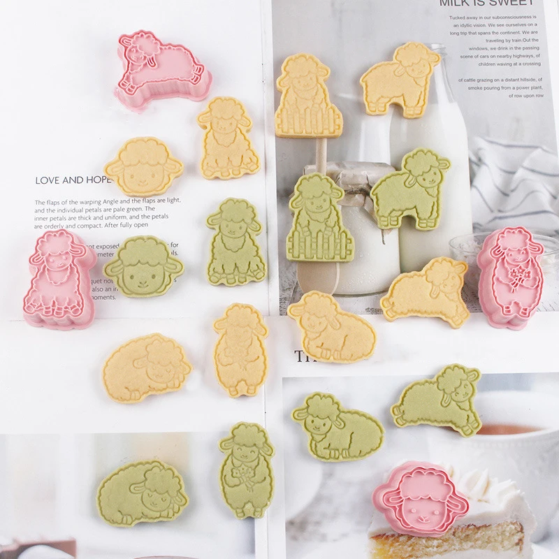 8Pcs Small Sheep Biscuit Mold 3d Plastic Cartoon Cookie Cake Press Mold Baking Fondant Cake Cookie Cutter Eid Mubarak Party Mold