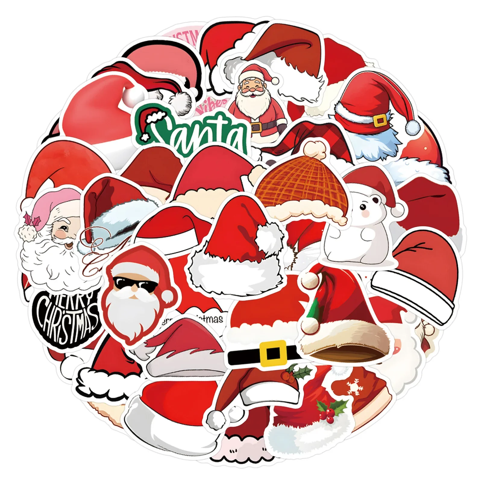 10/30/55Pcs Cartoon Santa Hat Stickers for Holiday Luggage DIY Decal Stickers