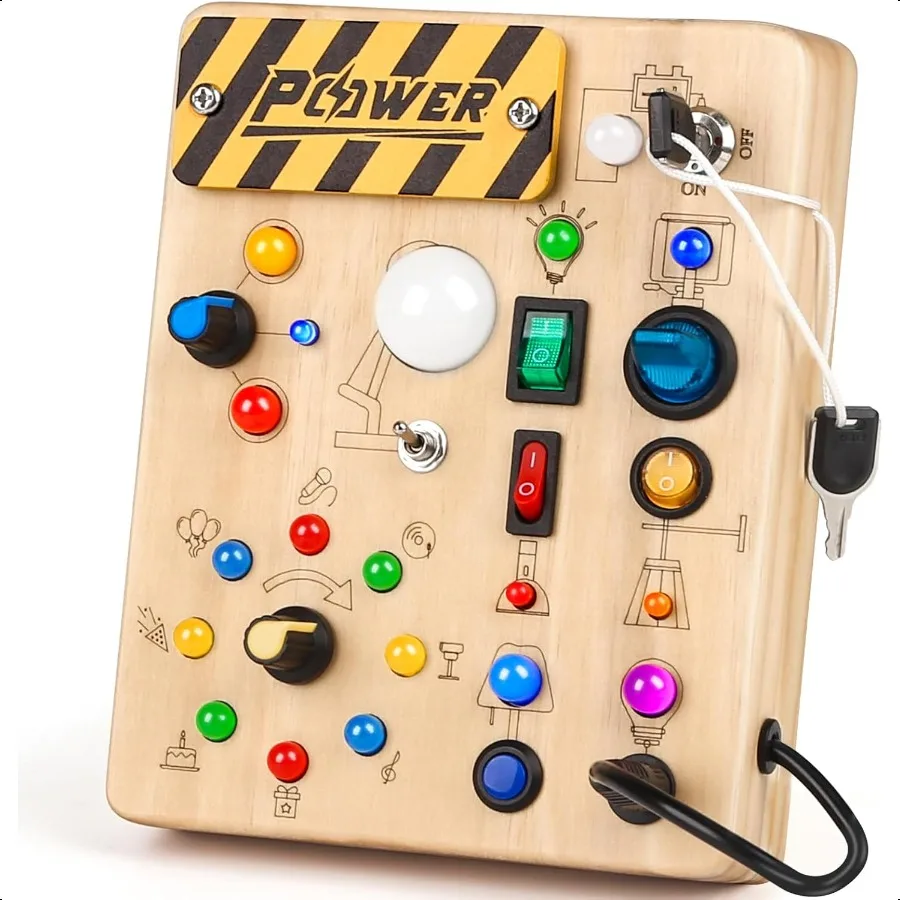 

Joyreal Montori Toddler Busy Board 19 Led Wooden Sensory Board Educational Toy Montori Toys for 16 Year Old Travel Toys Gifts f