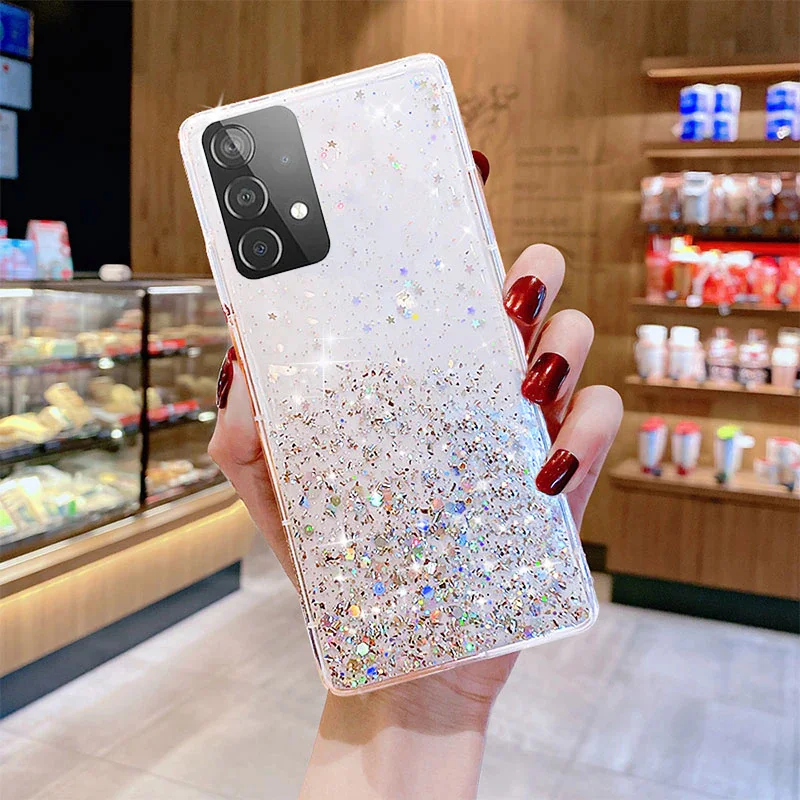 Silver Foil Bling Glitter Case For Samsung Galaxy A13 A23 A33 A53 A73 A14 A34 A54 A04 A04E A24 4G 5G Silicone Back Cover Fundas