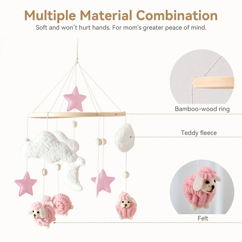 Staffa per campanello da letto in legno per bambini 0-12 mesi Staffa per campana da letto con stecca naturale Staffa mobile in legno per letto all'uncinetto per bambini Campana per sonaglio sospeso
