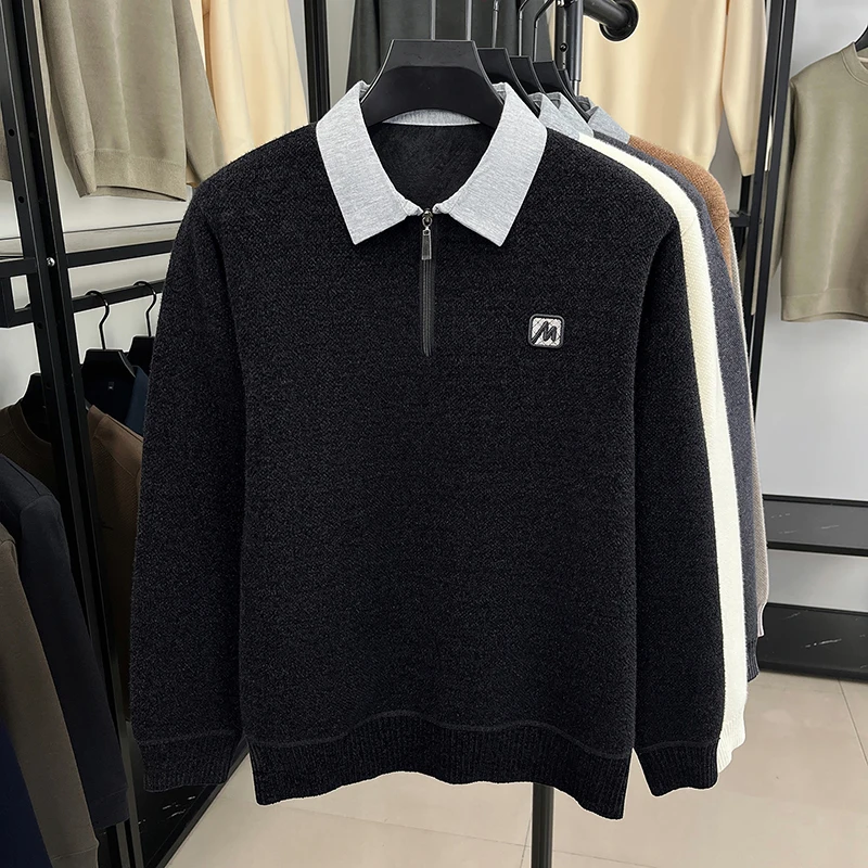 نصف ارتفاع سستة سترة الرجال الخريف والشتاء الرجال وهمية قطعتين قميص طوق محبوك قاعدة أعلى