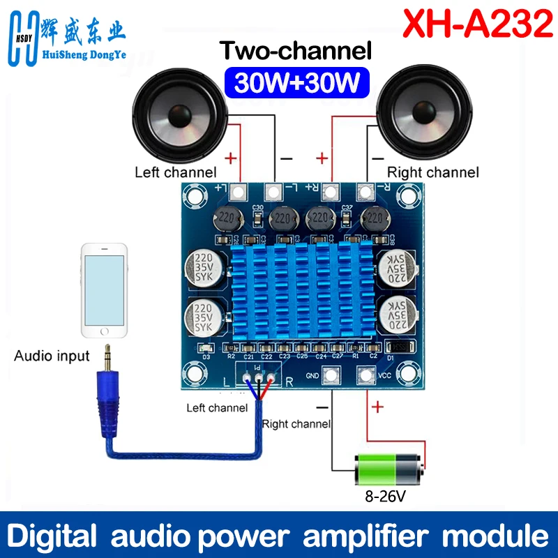 official TPA3110 XH-A232 30W+30W 2.0 Channel Digital Stereo Audio Power Amplifier Board DC 8-26V 3A C6-001