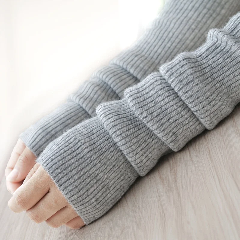 Unisex Winter Women Arm Warmers Knitted Woolen Arm Sleeve Fine Long Knitted Fingerless Gloves Casual Warm Soft Female Gloves