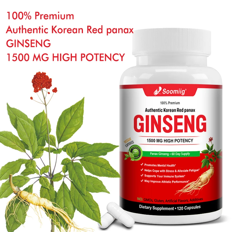 Korean Red Ginseng Capsules - For Energy, Focus, Performance & Immunity | Premium Korean Red Ginseng Root Supplement, Vegetarian