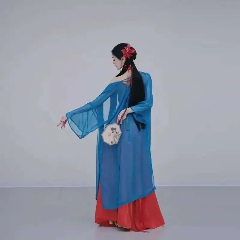 

2025 New Classical Dance Costume with Ancient Style and Fairy Charm, Elegant Yarn Dress, Large Swing Skirt, Long Dance