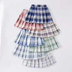 Girls Plaid Skirts Kids School Uniform Toddlers Pleated Tutu Blue Thin Slim High Waist Mini Skirts Child Costumes 2 To 13 Years