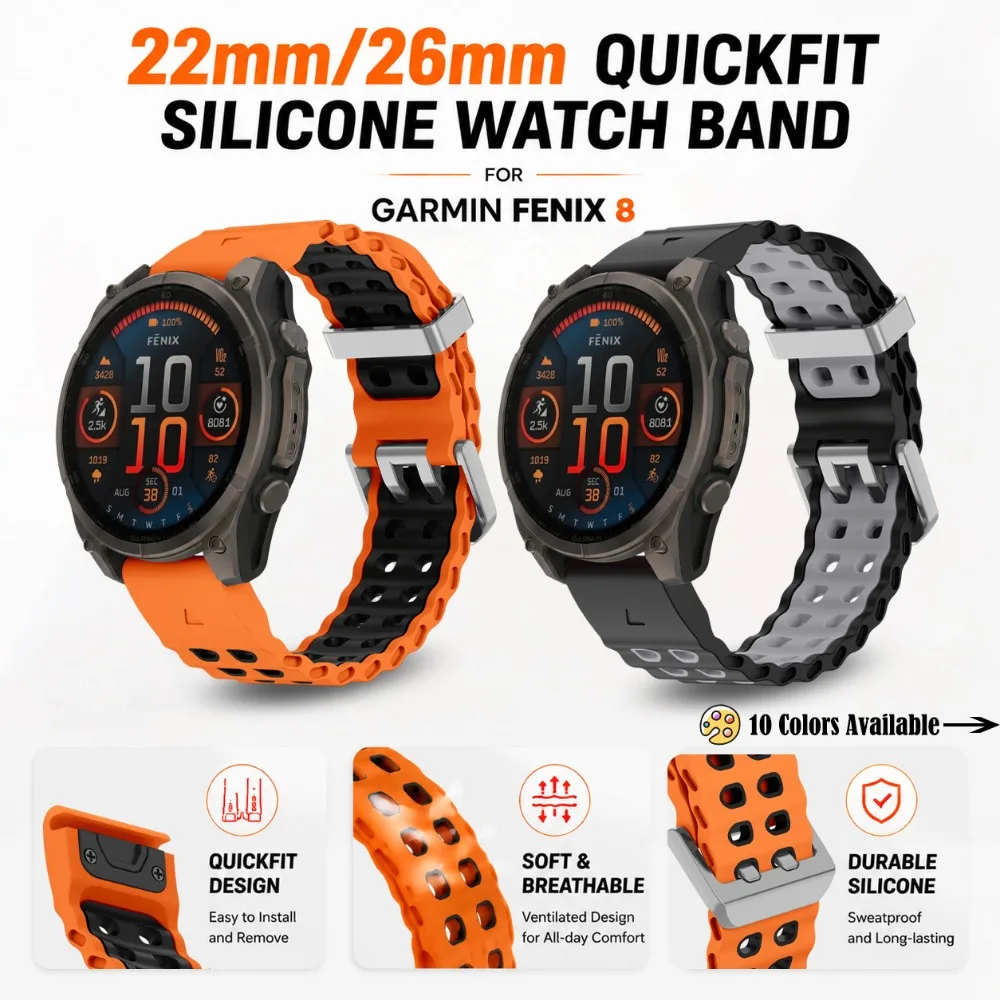 22mm 26mm Ocean Silikon QuickFit Armband für Garmin Fenix 8 7 6 7X 8X 6X 5X Pro Solar Epix Descent Enduro Ersatz-Sportarmband