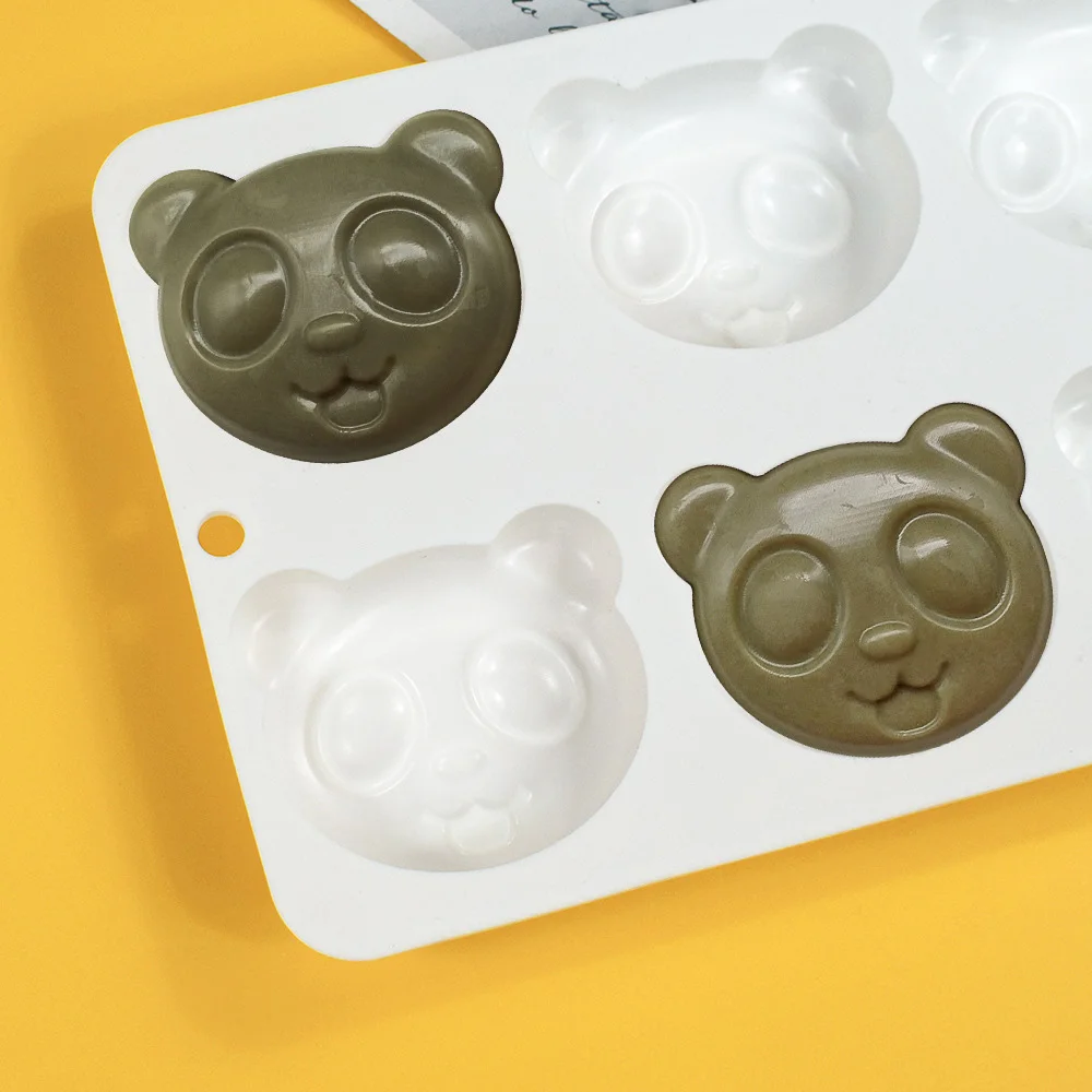 6 cells Cartoon Panda Silicone Mold For Baking Bear Mousse Chocolate Soap Resin Mould Animal Cake Decorating Tool Cupcake Topper