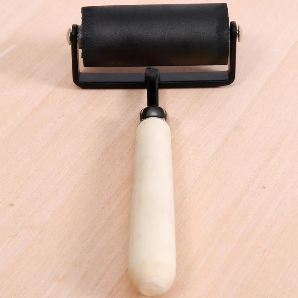 أسطوانة حبر مطاطية مقبض من الخشب الطبيعي الصلب سهل توزيع غراء الحبر ختم أسطوانة الطباعة لخلفيات سجل القصاصات