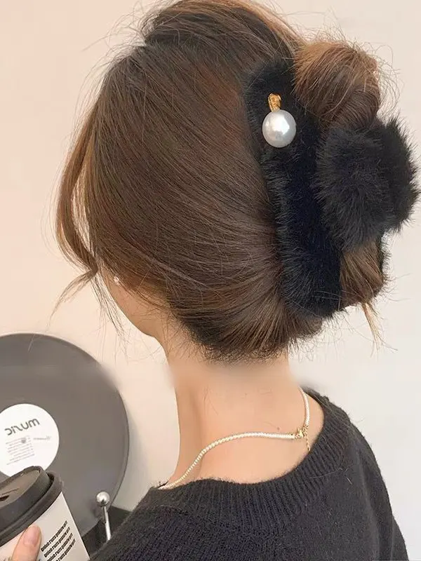 Plu ark Bite Hair Clip Feminino Tamanho Grande Pérola Acessórios de Cabelo Faionable Hair ips para Thi Hair Winter Hair Decora...