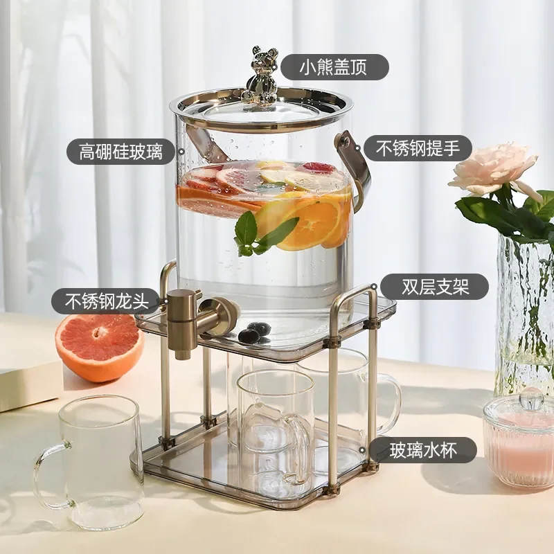 Luxury Glass Cold Brew Kettle with Faucet Large Capacity Fruit Tea Pitcher Household Water Jug with Lid Modern Kitchen