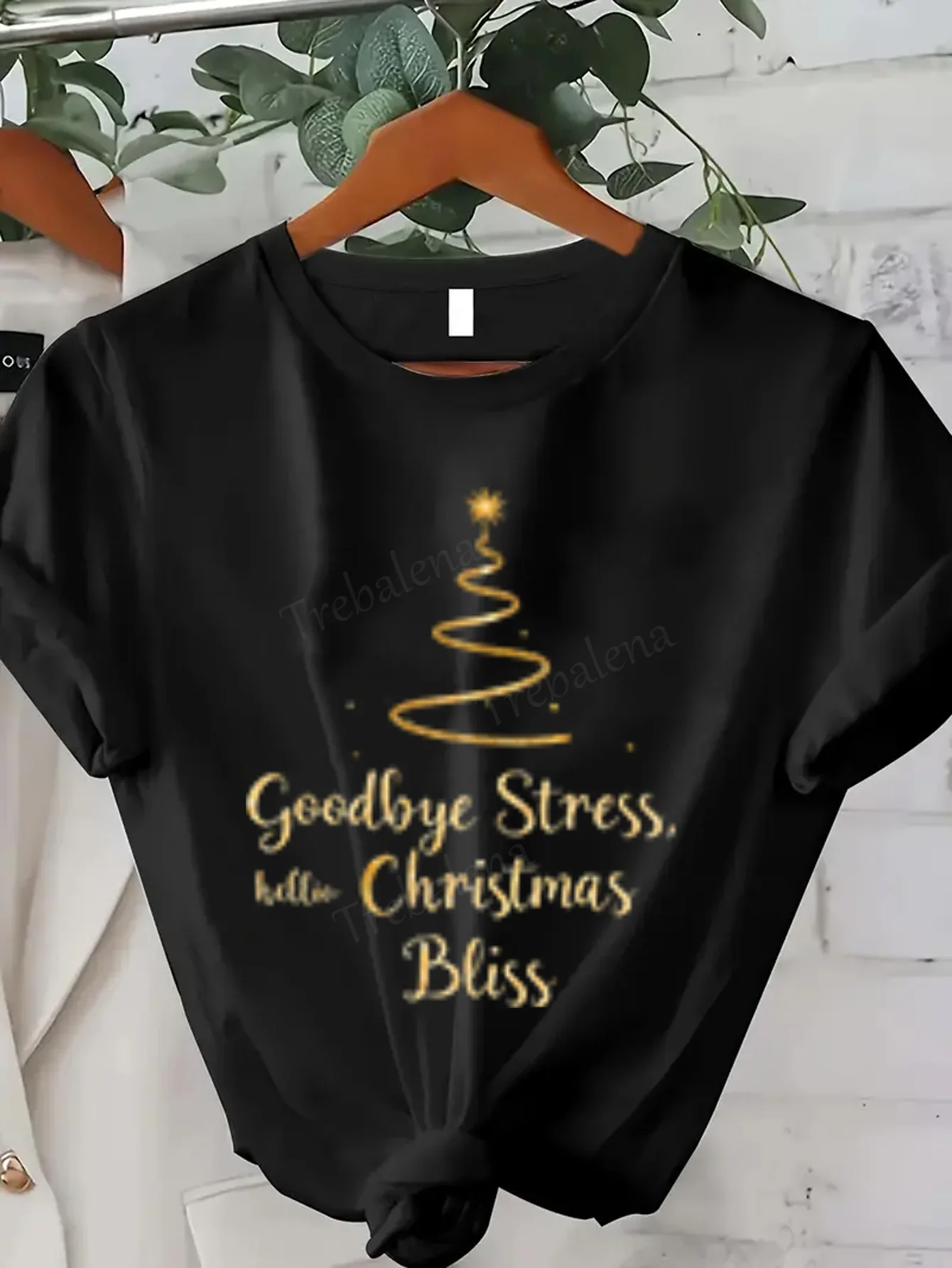 Women T-shirt Golden Christmas Tree T-Shirt 