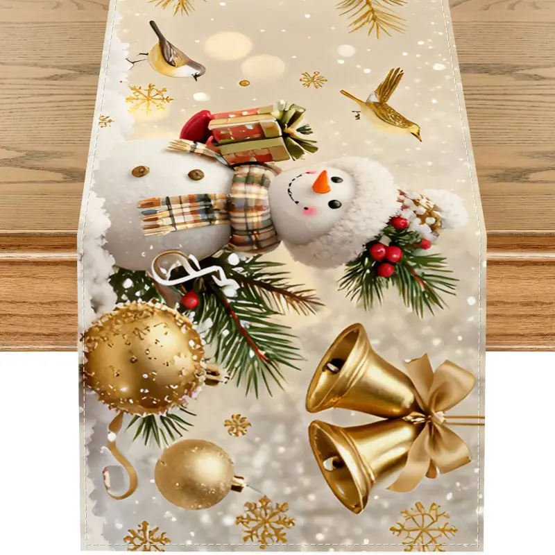 VIKAMA Hot Cocoa Marshmallow Mug Candy Cane Winter Christmas Table Runner Linen Fabric Cloth for Xmas Dinner Party Home Decor