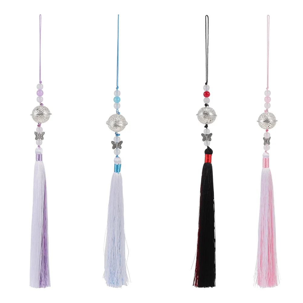 

4pcs Chinese Tassel Pendant Costume Decor Bell Fringe Ornament Home Car Bag Decoration Retro Style Ancient Waist