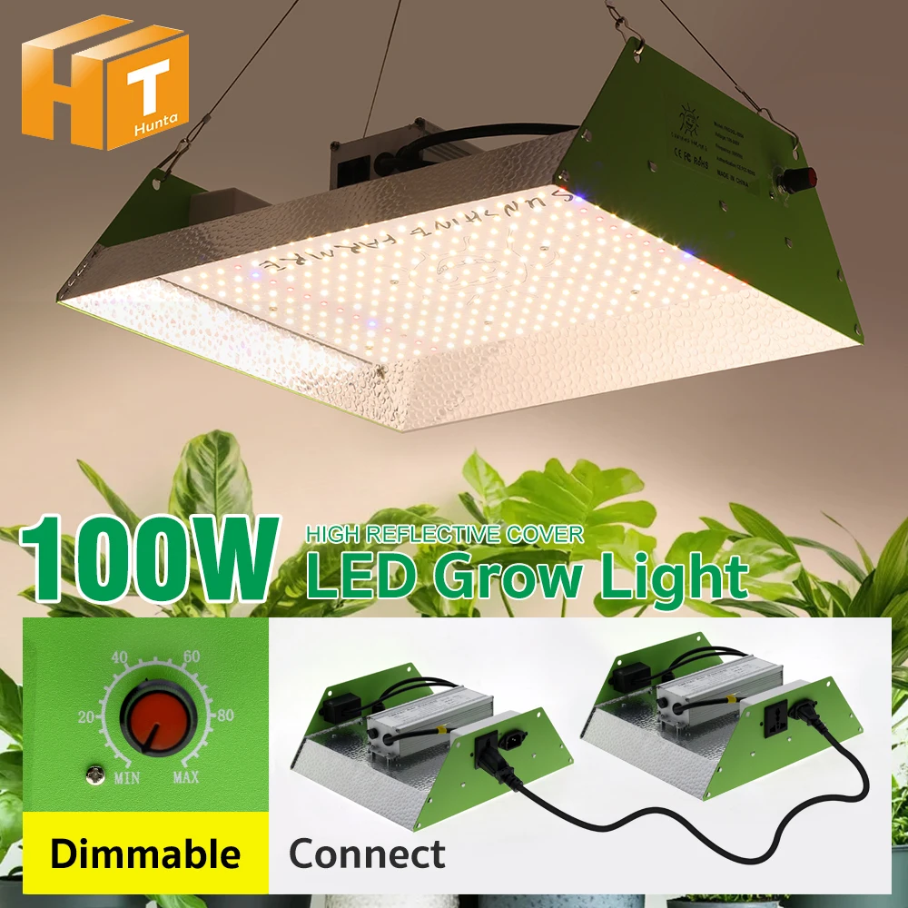 Full Spectrum LED Grow Light 100W SMD2835 High Reflective Cover Growth Lamp For Indoor Outdoor Greenhouse Hydroponic Plants