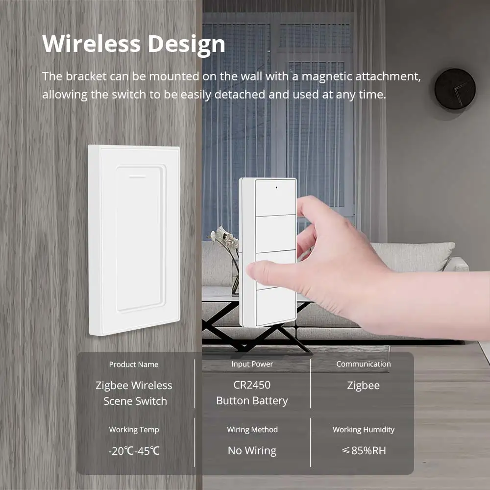 Zemismart Tuya Zigbee 4 Gang Wireless Scene Switch Battery Powered Wall Sticker Custom Linkage Smart Devices Smartthings Control