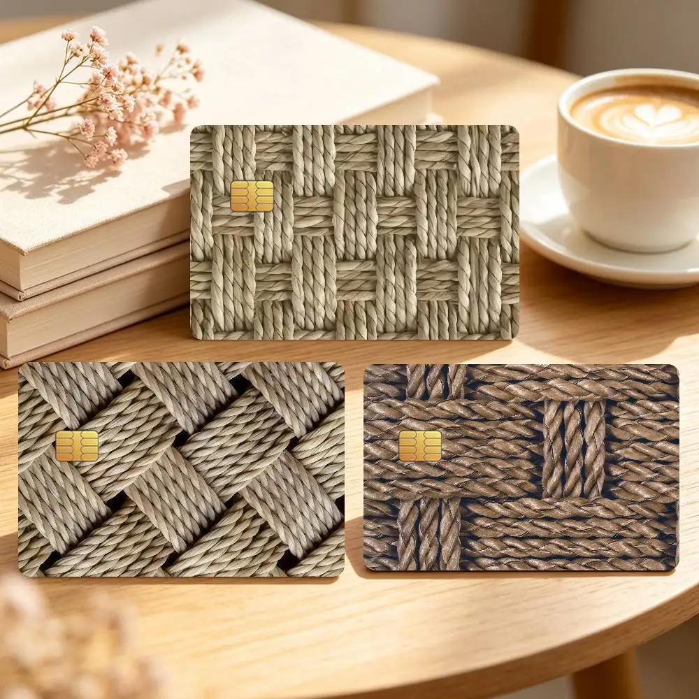 Rattan Pattern Credit Card Sticker Waterproof Anti-Scratch 4PCS Bank Debit Traffic Cover Decoration