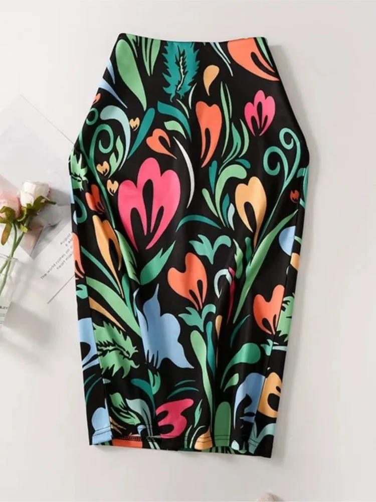 Femmes Vintage fleur imprimé jupe moulante mince Midi Sexy élégant jupe crayon sac hanche jupe de pansement hanche enveloppement Lolita jupe courte