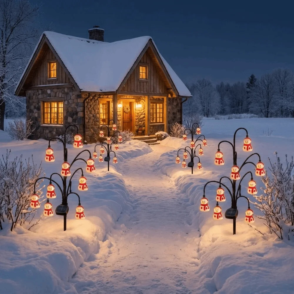 Solar Powered Santa Claus Ground Stake Lights Weatherproof Eco-Friendly Snowman Stake Lamp Auto-On PET
