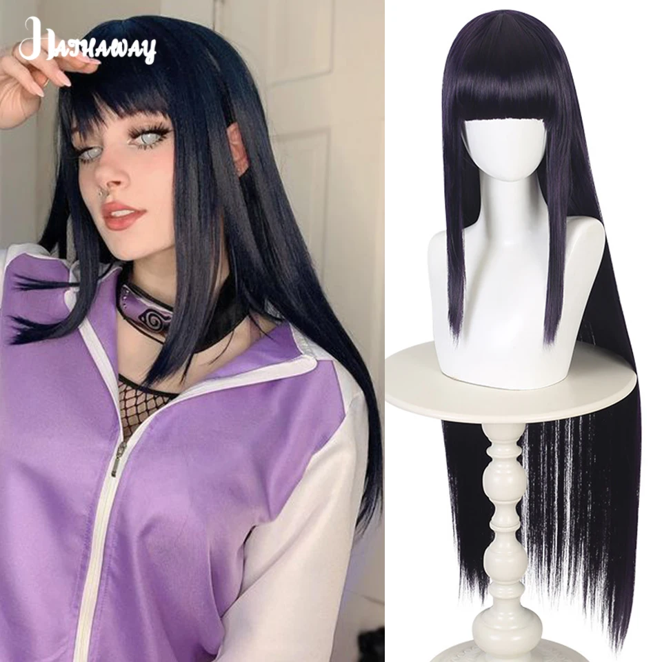 Synthetic Wig Without Trimming Naruto Hinata Hyuga Cosplay Wig Blue Purple Long Straight Hair Universal Holiday Exhibition Wear