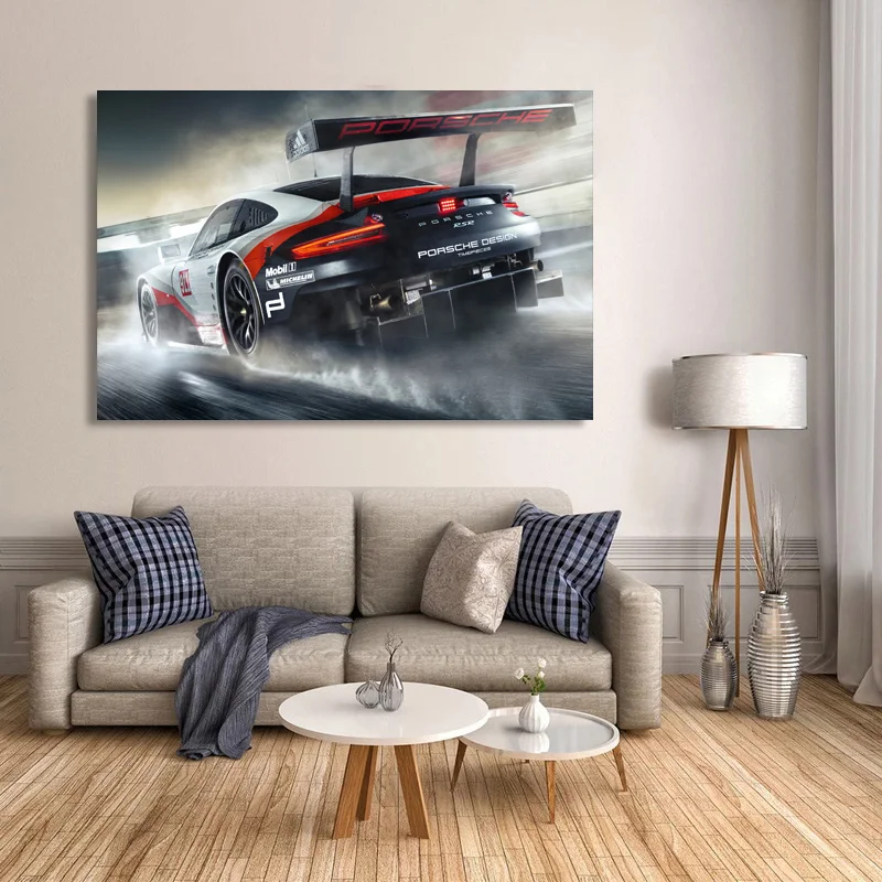 Modern Canvas Art  911 RSR Racing Car Back View Vehicle Poster Painting Living Room Wall Picture Print Modular Home Decor