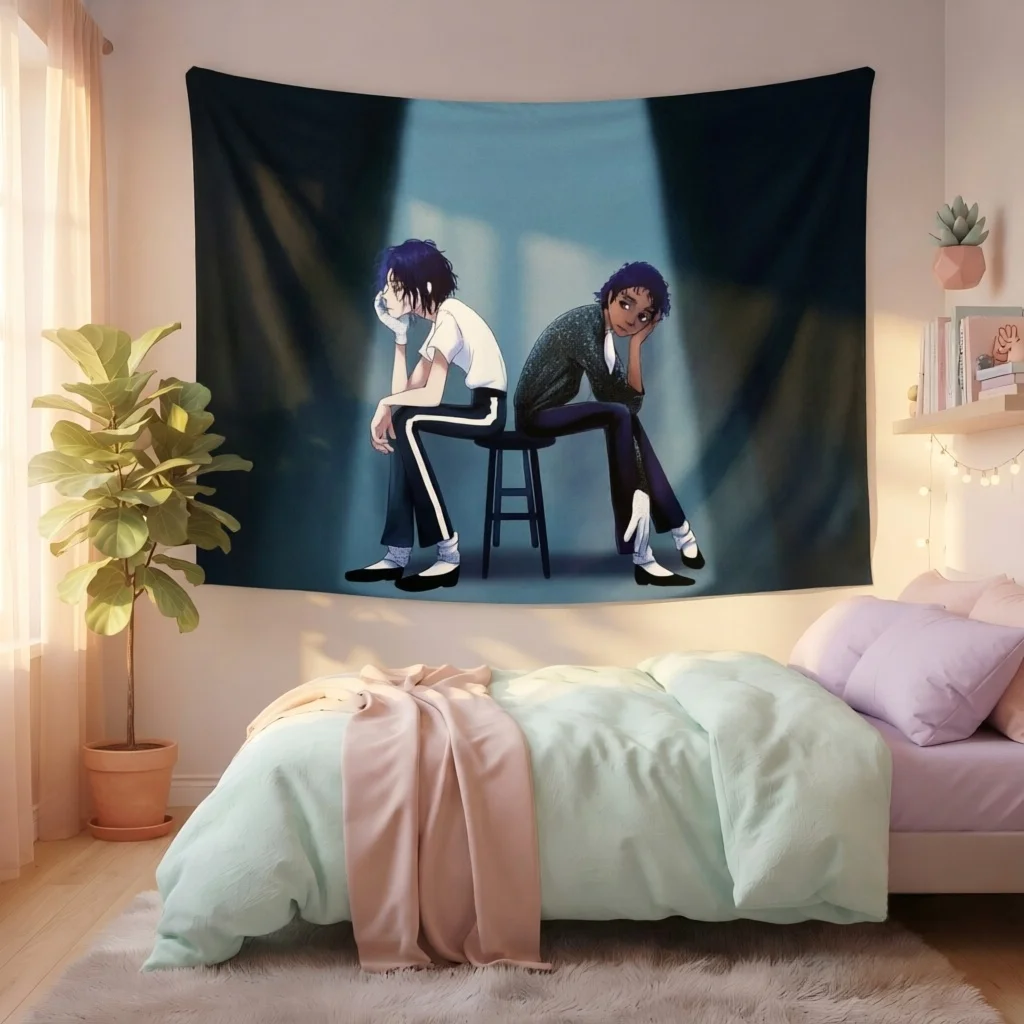 Michael Jackson Vintage Tapestry Dual Character Back To Back Stool Spotlight Dark Stage Wall Hanging Gaming Dorm Man Cave room