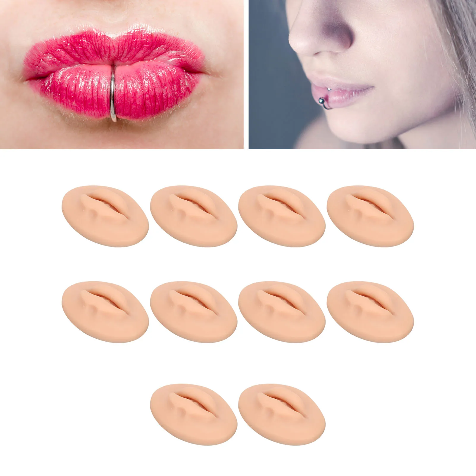 10PCS Tattoo Practice Lips Open Mouth Silicone 3D Fake Lips for Semi Permanent Tattoo Training Dark Skin Colour