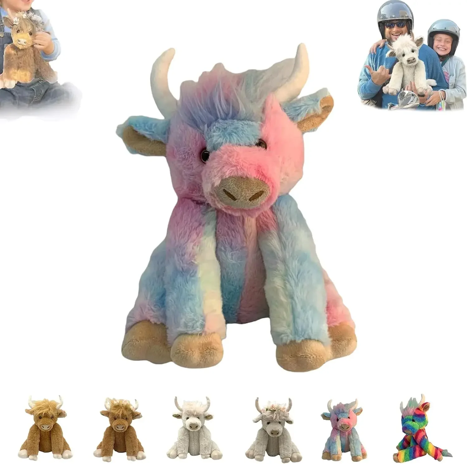 Giocattolo di peluche di mucca delle Highland, peluche di mucca delle Highland scozzesi di Vianys, le articolazioni del giocattolo di peluche ripiene di mucca possono spostare, i regali di compleanno