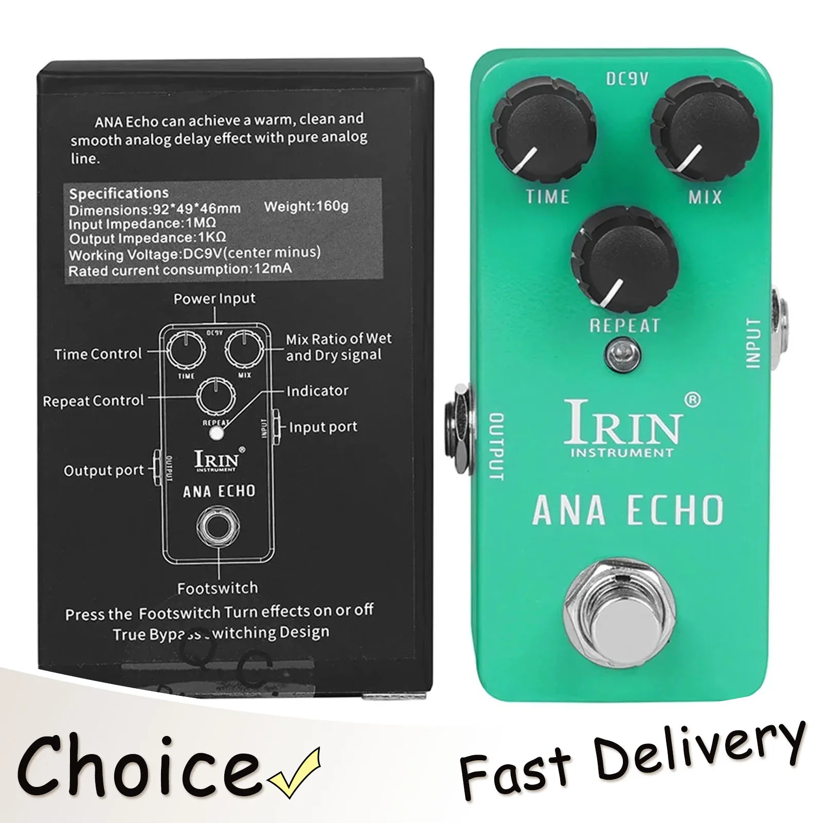 

Эффект-педаль для электрогитары IRIN Ana Echo, аналоговый дилайт с плавным переходом, True Bypass, чисто аналоговые линейные педали, RS-10, запчасти для гитары