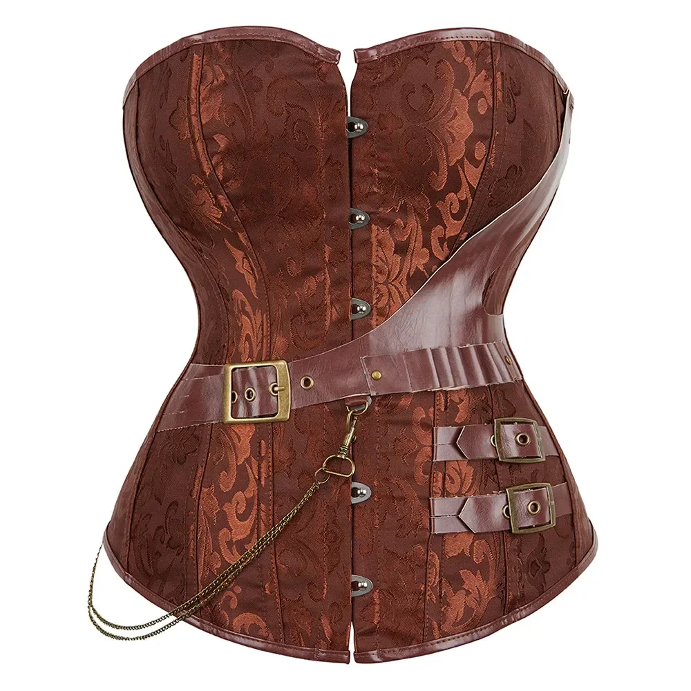 Steampunk Corset Leather Pirate Lingerie Burlesque Gothic Overbust Corsets Bustiers Top Vintage Korsett Plus Size