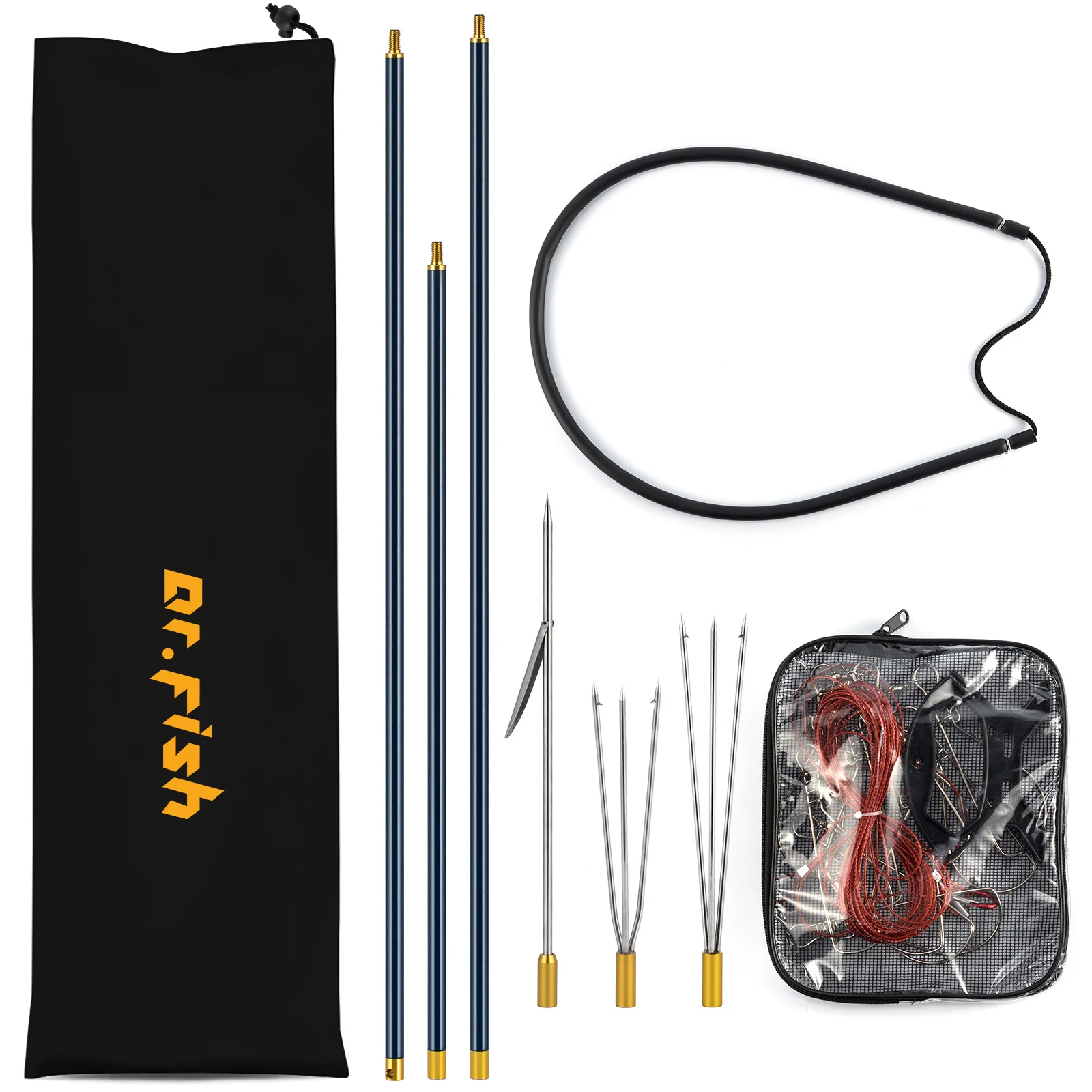 

Spearfishing Kit Stainless Steel Fishing Stringer Fiberglass 3pcs Hawaiian Sling Pole Spear Paralyzer 3 Tips Set Harpoon Travel